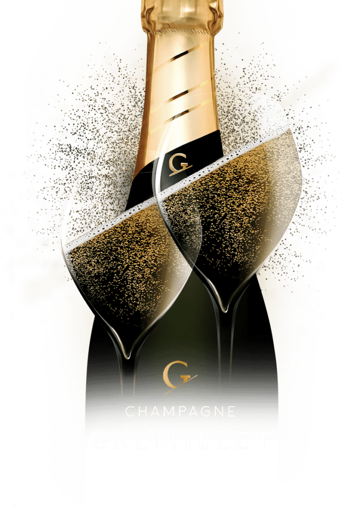 Bouteille de champagne et verres de champagne